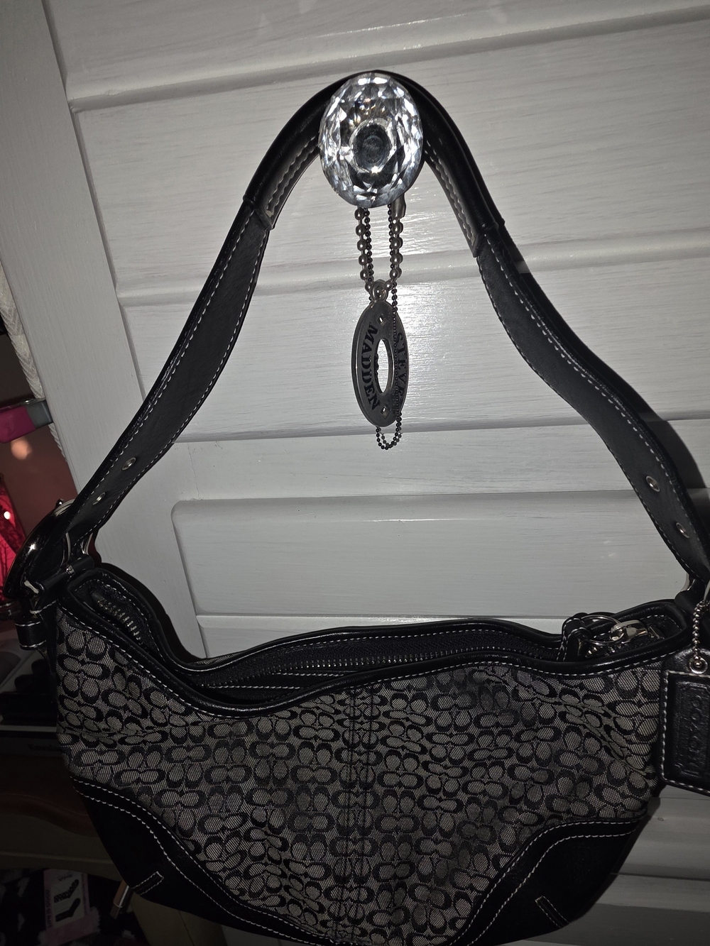 Coach Black and Gray Signature Canvas Shoulder Bag - Picture 9 of 12
